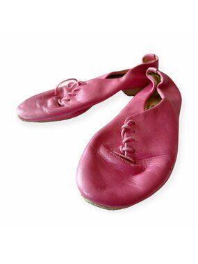 Vintage Freed of London Pearlized Pink Leather Lace Up Dance Flats, UK size 4